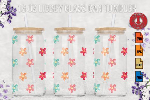 Retro Flowers SVG 16oz Libbey Glass Can